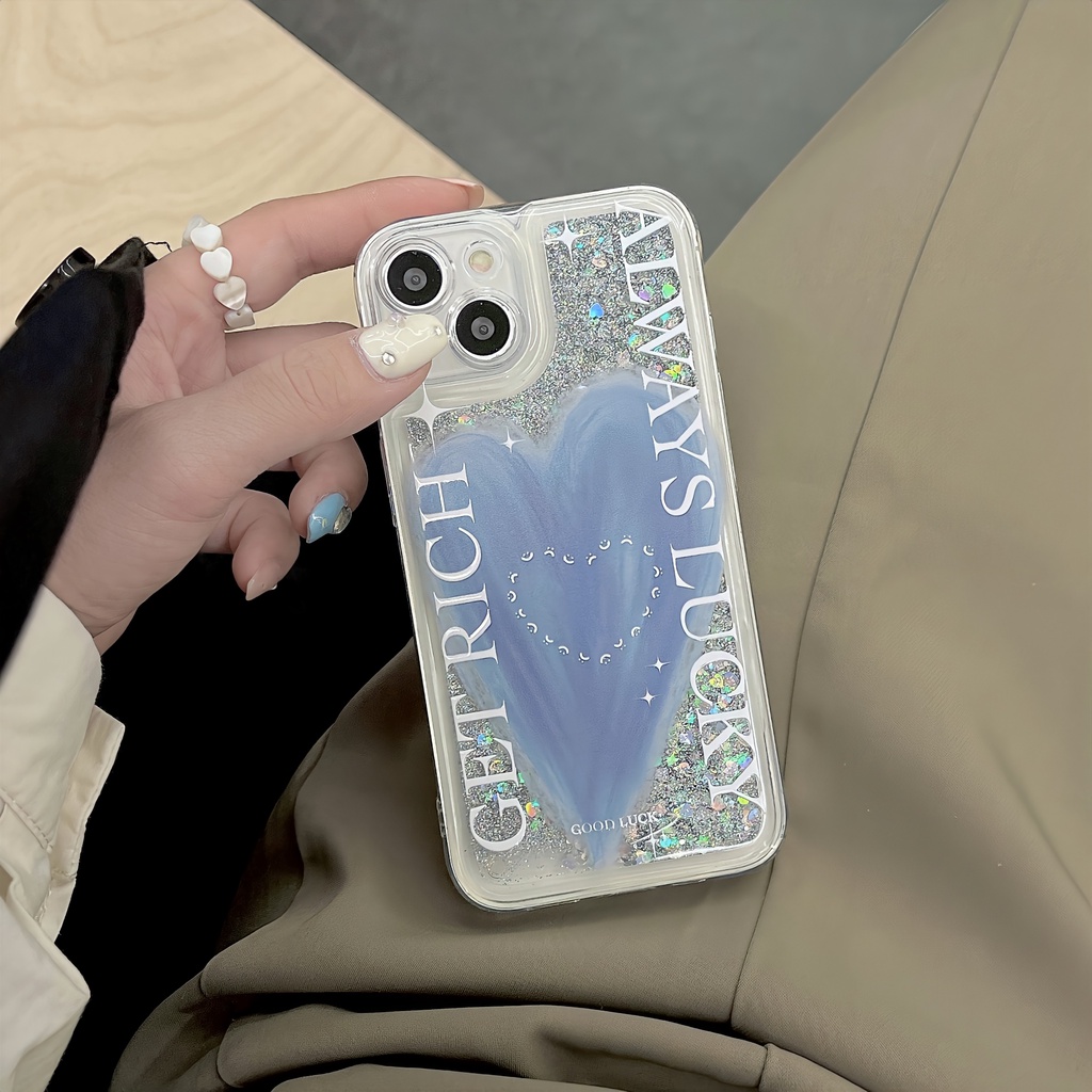 Ốp Điện Thoại TPU Dẻo Họa Tiết Trái Tim Màu Trong Suốt Phối Cát Lún Chống Rơi Cho iPhone11 12 13 14 Pro Max