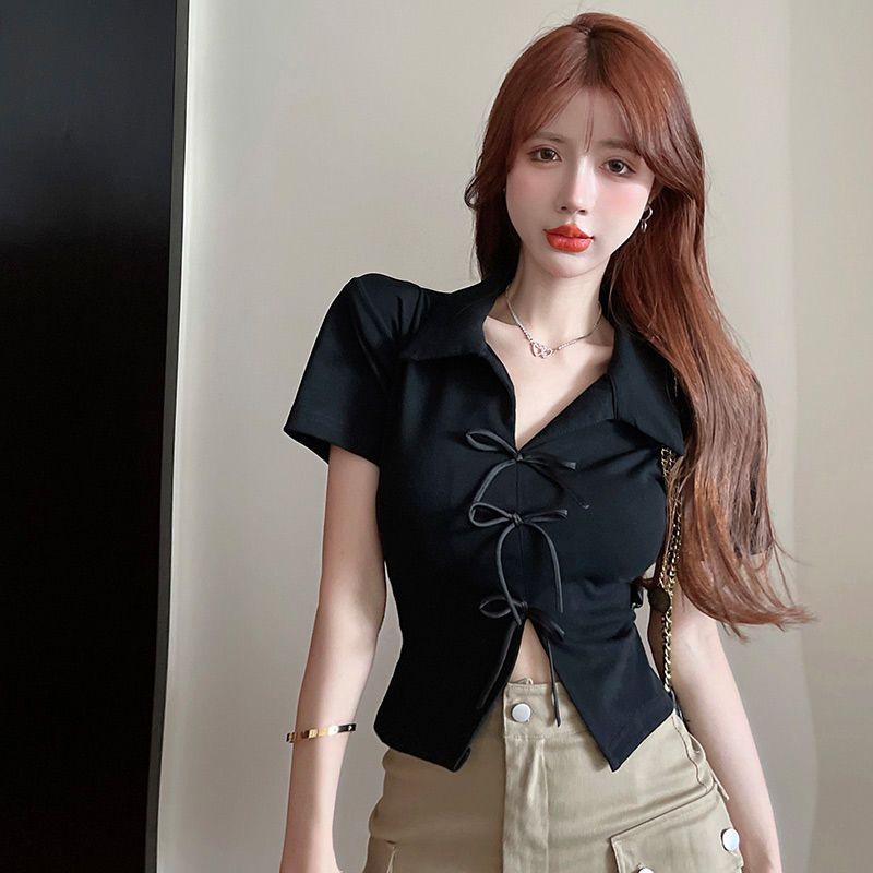 Áo Thun polo Ngắn Tay Thắt Nơ Phong Cách Mới Dành Cho Nữ