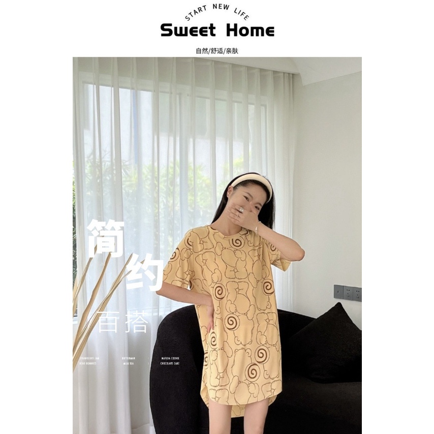 Đầm Chữ A Dáng Rộng Bằng Lụa Mát In Hình Gấu Kẹo Thời Trang Mùa Hè Phong Cách Hàn Quốc Dành Cho Bạn Nữ