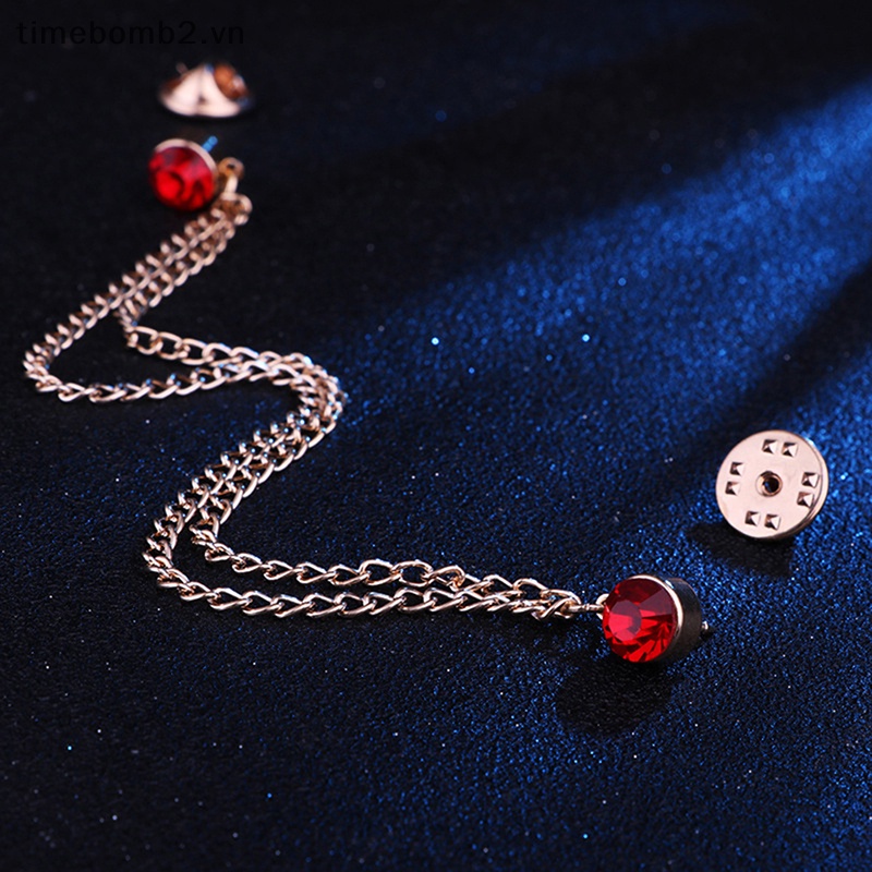 {Timebomb} Trâm Cài Áo Sơ Mi Đính Đá Phối Dây Xích Tua Rua Thời Trang