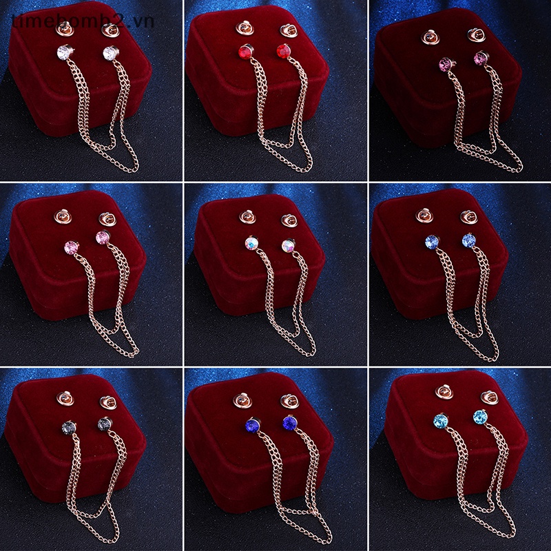 {Timebomb} Trâm Cài Áo Sơ Mi Đính Đá Phối Dây Xích Tua Rua Thời Trang