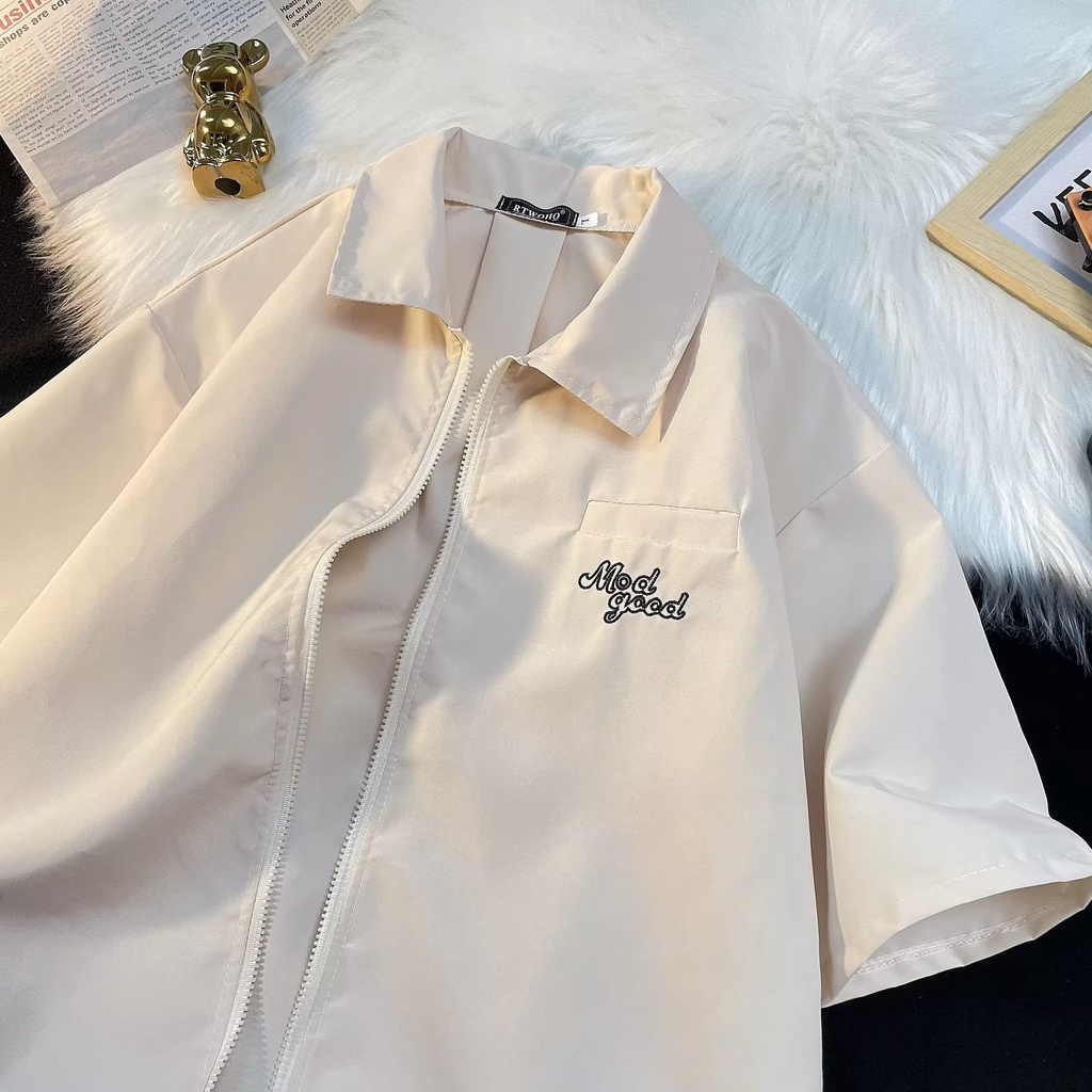 Áo Sơ Mi Tay Lửng Dáng Rộng Màu Trơn Thời Trang Mùa Hè Nhật Bản 2023