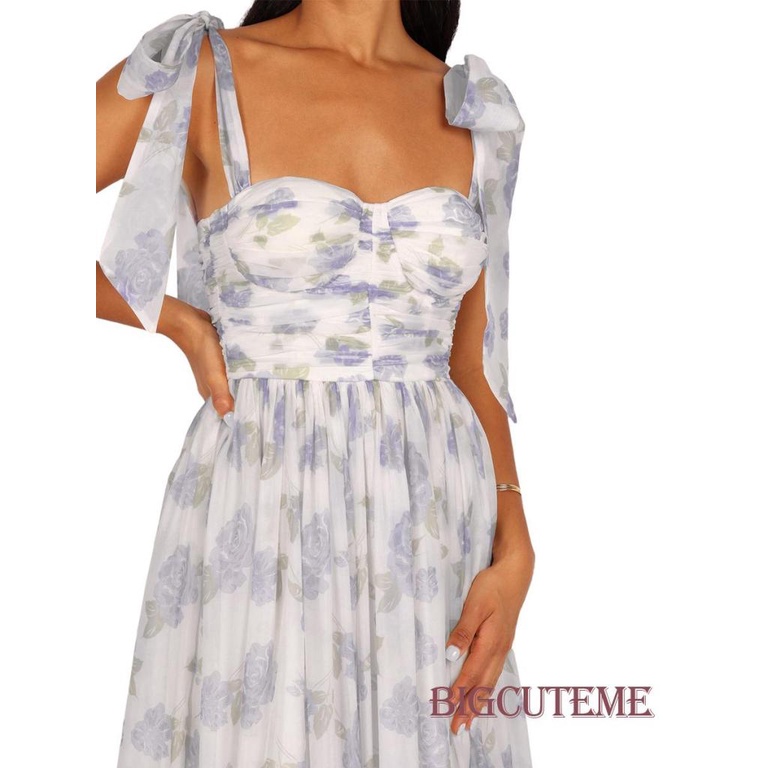 Đầm Hai Dây Dáng Chữ A Viền Bèo In Họa Tiết Hoa Thời Trang Mùa Hè Xinh Xắn Cho Nữ