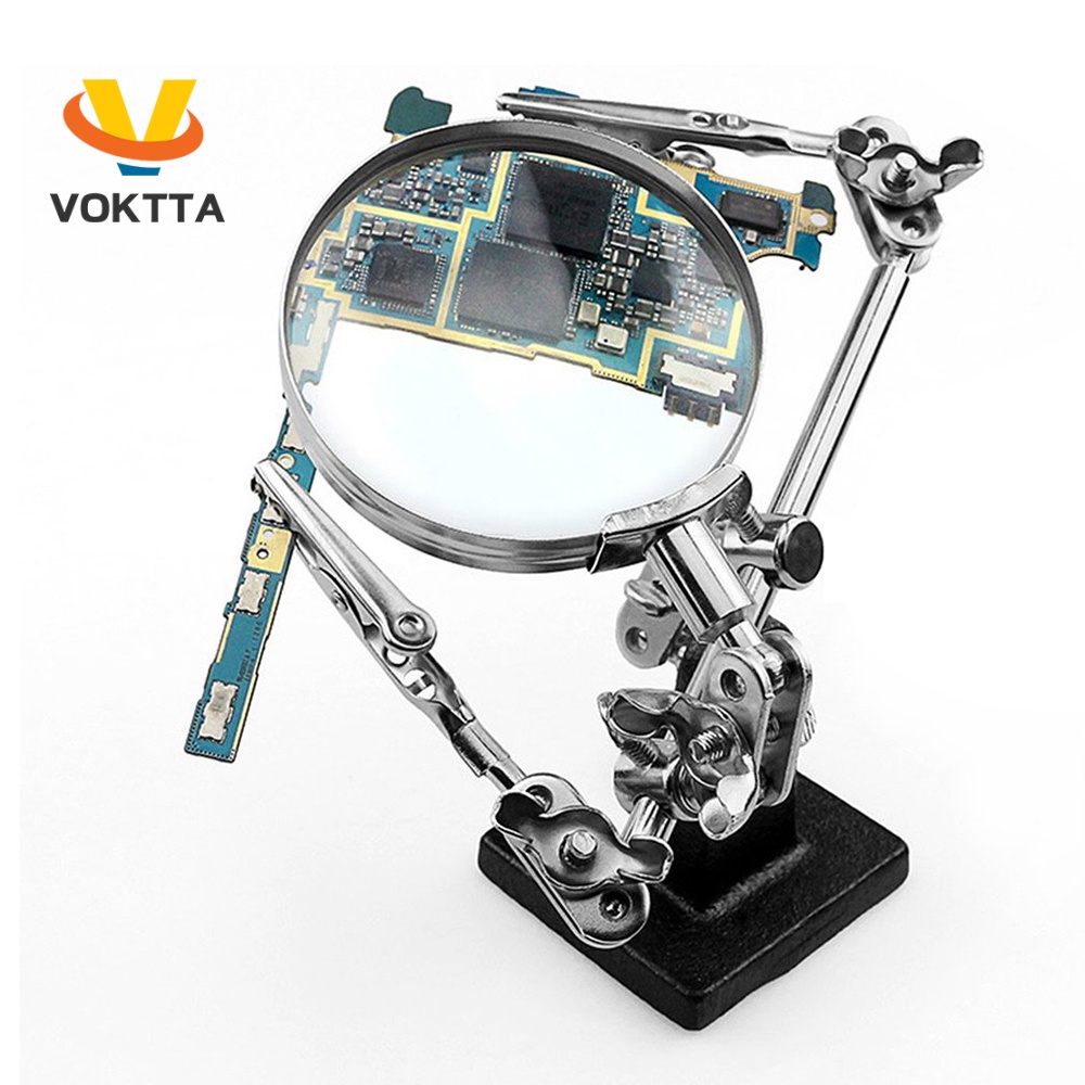 Kính lúp VOKTTA JM501 kèm đèn LED và kẹp hỗ trợ sửa chữa máy hàn 5X chuyên dụng