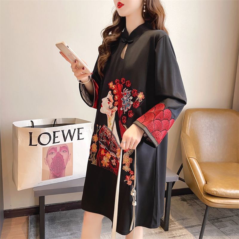 Đầm Sườn Xám Tay Dài Dáng Rộng Phong Cách Trung Hoa Thời Trang Mùa Hè Xinh Xắn Cho Nữ