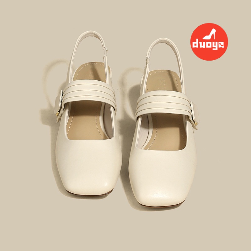 Duoya Tóc Thẳng ~ [Hàng Có Sẵn] Giày Sandal Hở Ngón Màu Trắng Có Khóa Cài Phẳng Hợp Thời Trang Cho Nữ Miễn Phí Vận Chuyển