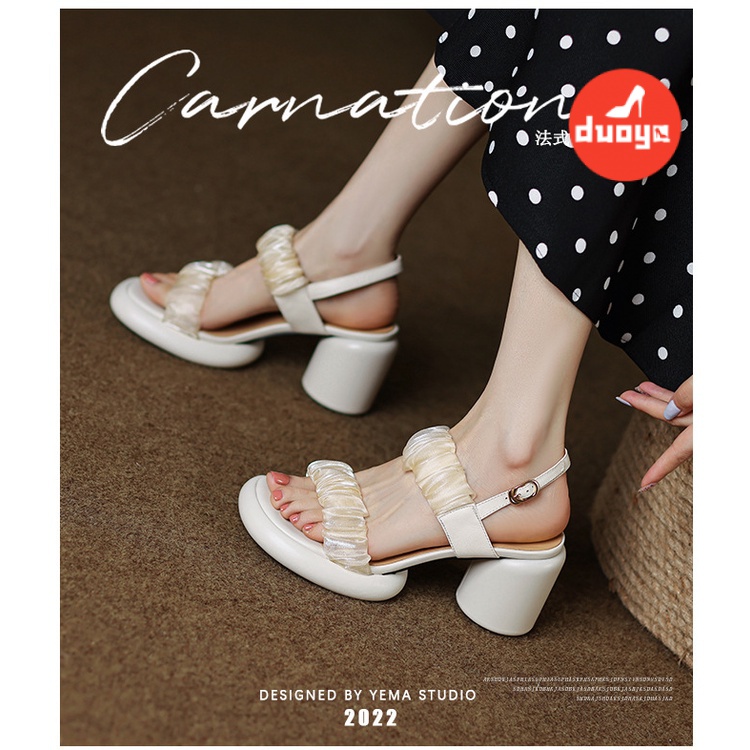 Duoya Tóc Thẳng ~ [Hàng Có Sẵn] Giày Sandal Cao Gót Đế Dày Hở Ngón Quai Dây Ruy Băng Phiên Bản Hàn Quốc Cho Nữ Miễn Phí Vận Chuyển