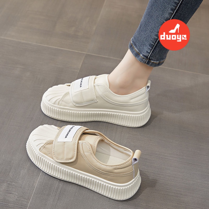 Duoya Giày Thể Thao Bánh Mì Bằng Da Mềm Quai Dán Dày Dặn Dễ Phối Đồ Cho Nữ