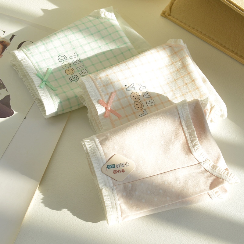 Quần Lót In Họa Tiết Hoạt Hình Đính Nơ Phối Ren Phong Cách Hàn Quốc Cho Nữ