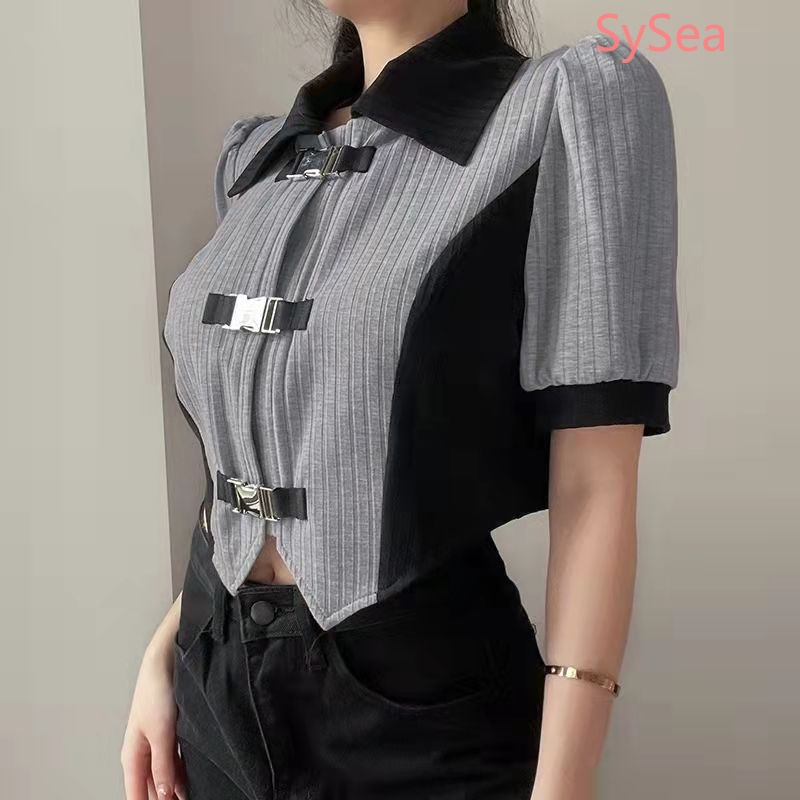 Áo Kiểu Tay Phồng Phối Nút Kim Loại Thời Trang Mùa Hè Cho Nữ