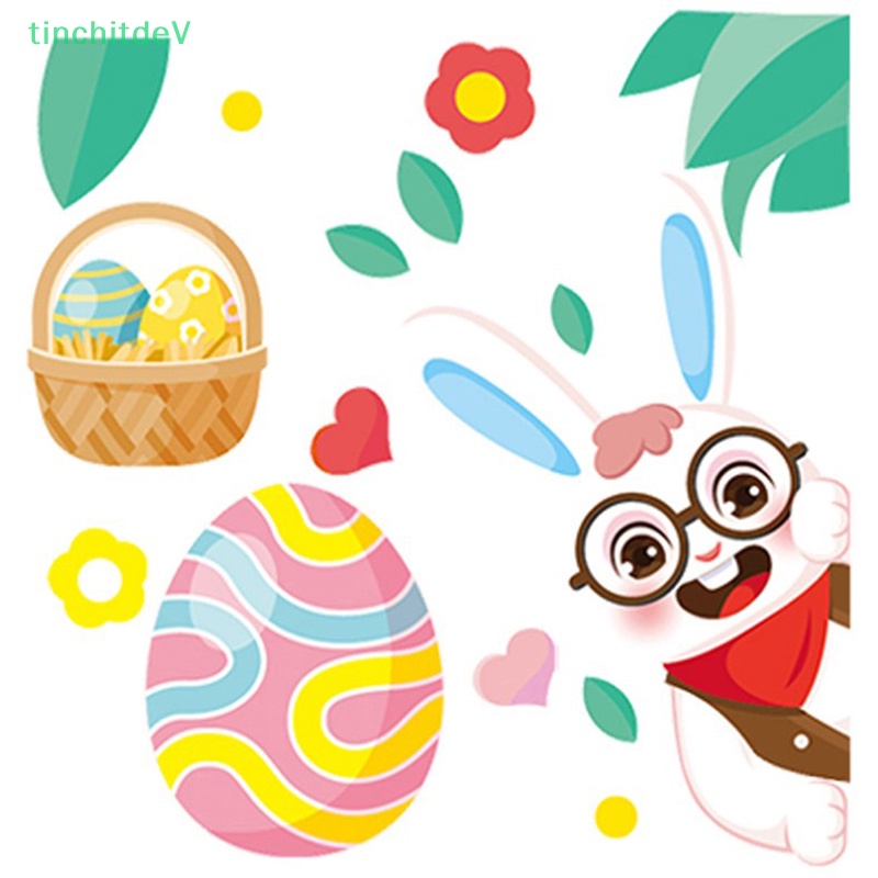 1 Sticker Dán Cửa Sổ Kính Hình Thỏ Trứng Phục Sinh Kích Thước 20X30Cm