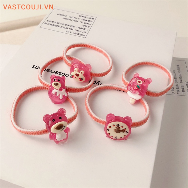 1 Dây Buộc Tóc Cao Su Co Giãn Hình Gấu Dâu Tây Xinh Xắn Cho Bé Gái
