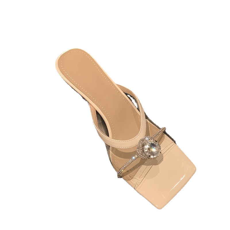 Duoya Dép Cao Gót Hở Ngón Mũi Vuông Bằng PVC Trong Suốt Đính Đá Pha Lê Quyến Rũ Cho Nữ Giao Hàng Miễn Phí