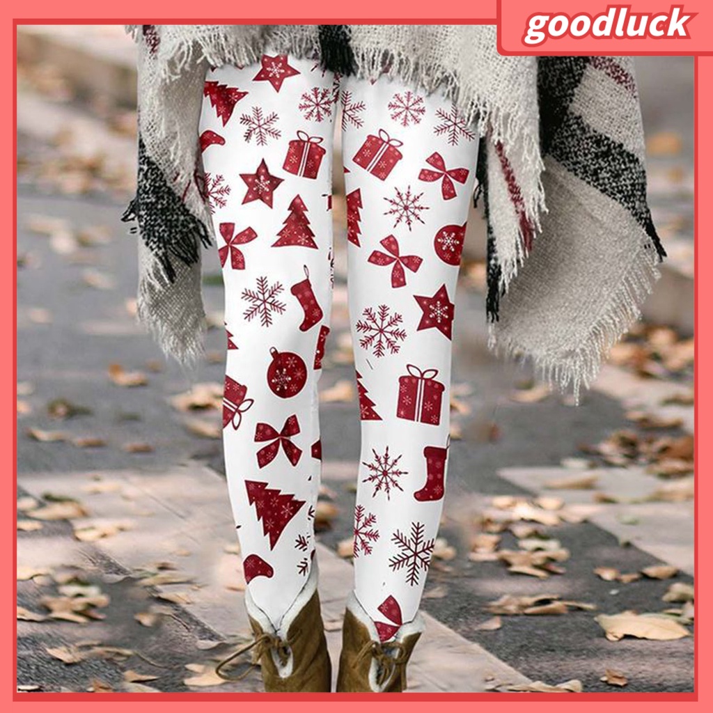 [ULK] Quần Legging Dáng Suông Lưng Cao Co Giãn Tốt Họa Tiết Bông Tuyết Giáng Sinh Đường Phố Mùa Thu Đông Cho Nữ