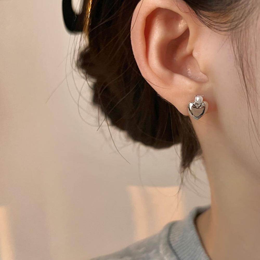 Khuyên Tai Hình Trái Tim WMES15H Bằng Đồng Bóng Không Gây Dị Ứng Phong Cách Hàn Quốc Thời