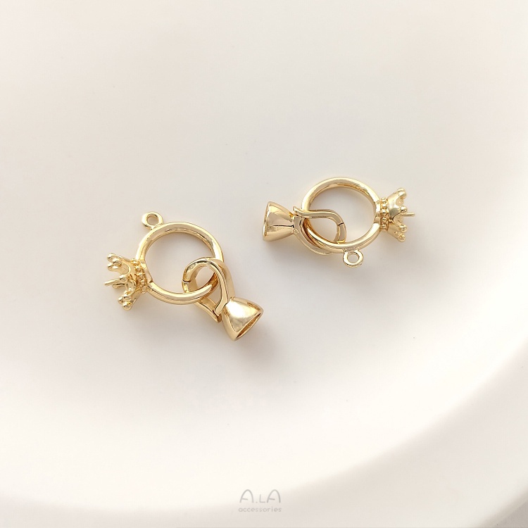 Bộ Giá Đỡ Vòng Cổ / Nhẫn Mạ Vàng 14K Đính Hạt Ngọc Trai Hình Vương Miện Sang Trọng diy