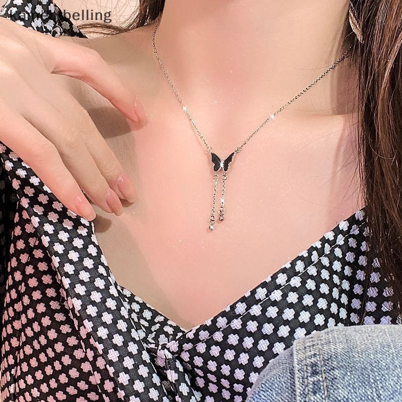 Vòng cổ Nhiều Lớp Mặt Hình Bướm Màu Đen Phong Cách Retro Thời Trang Cho Nữ