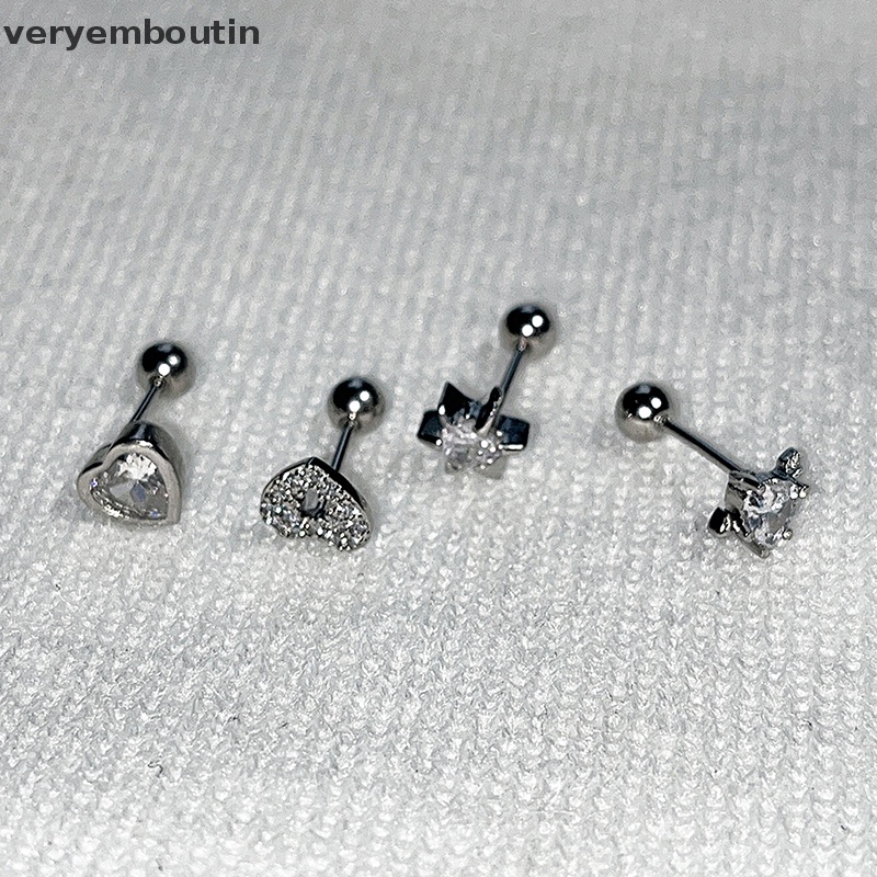 1 Bông Tai Hình Đôi Cánh Bằng Thép Không Gỉ Đính Đá Zircon Màu Hồng Dễ Thương Dành Cho Nữ