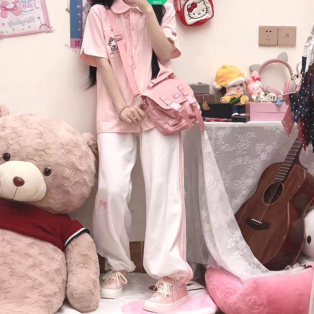 Quần Dài Dáng Rộng Dây Rút Họa Tiết Sanrio Kuromi Melody Cinnamoroll Dễ Thương Thời Trang Xuân Hè 2023 Cho Nữ