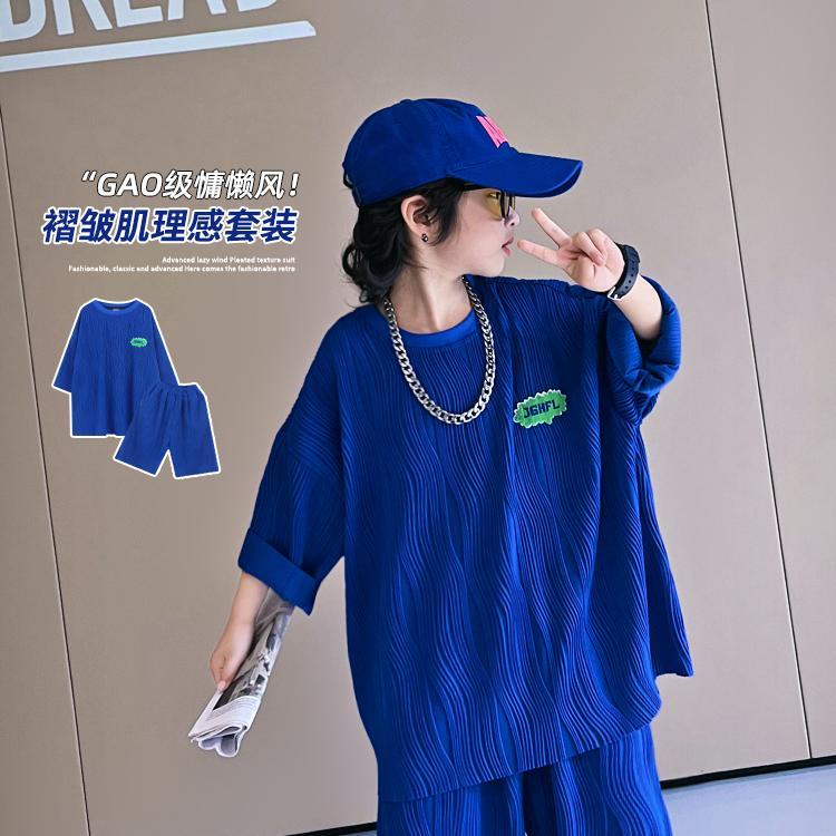 Áo Thun Tay Ngắn Dáng Rộng Họa Tiết Sóng Biển Màu Xanh Dương Phong Cách Phương Tây Thời Trang Mùa Hè Cho Bé Trai