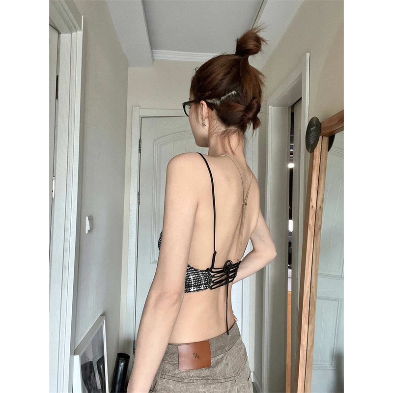 Áo Hai Dây Đính Kim Sa Bạc Quyến Rũ Sang Trọng