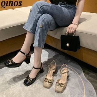 Giày Cao Gót Mũi Vuông Phong Cách vintage Cho Nữ