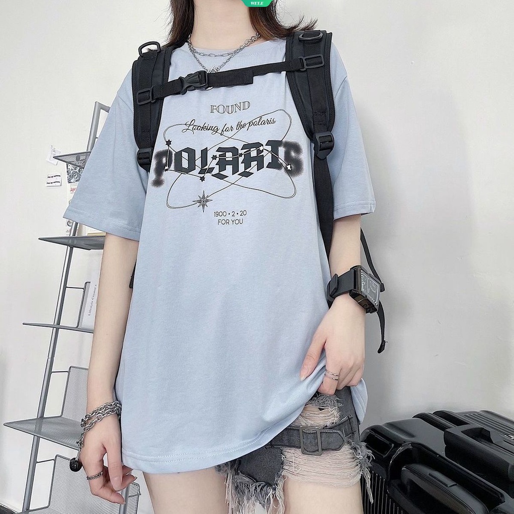 Áo Thun Tay Ngắn Dáng Rộng In Chữ Đơn Giản Thời Trang Mùa Hè Phong Cách Hàn Quốc Cho Nữ