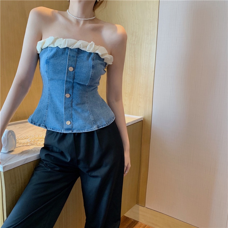 SUXI Áo Croptop Trễ Vai Dáng Ôm Thời Trang Mùa Hè Phong Cách Vintage Dành Cho Nữ
