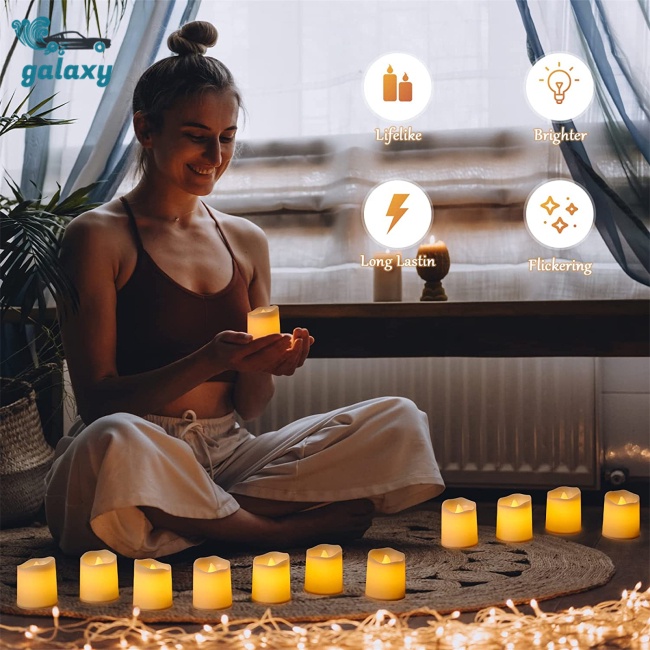 Galaxy Bộ 24 Đèn Led Hình Cây Nến Không Lửa Chạy Bằng Pin Dùng Trang Trí Bàn Tiệc Cưới