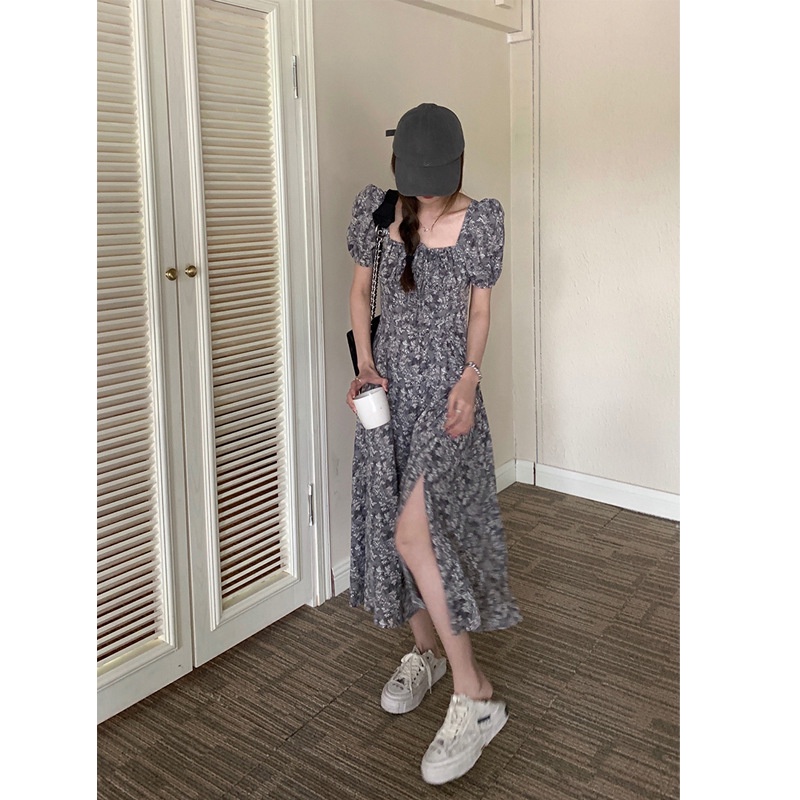 NRVP Đầm Dài Tay Ngắn In Hoa Độc Đáo Thời Trang Mùa Hè Hàn Quốc 2023 Dành Cho Bạn Nữ