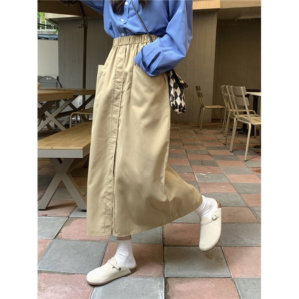 Chân Váy Xẻ Tà Lưng Cao Dáng Rộng Phong Cách Hàn Quốc Thời Trang Mùa Hè Cho Nữ