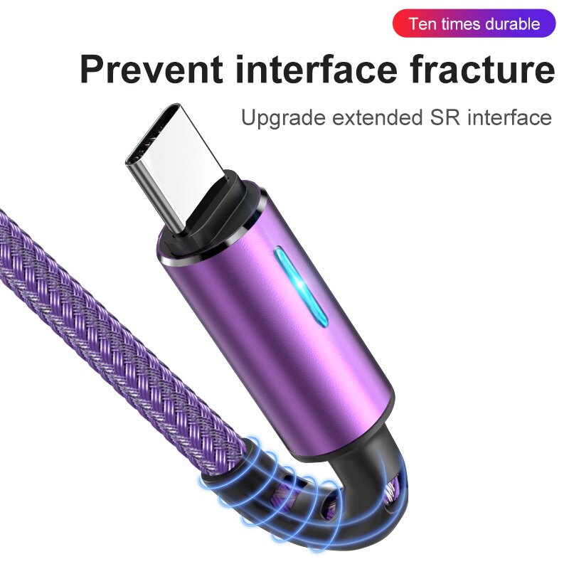 Cáp Sạc Nhanh 3A USB Type C 5A Có Đèn LED Báo Hiệu Cho iPhone Huawei Realme