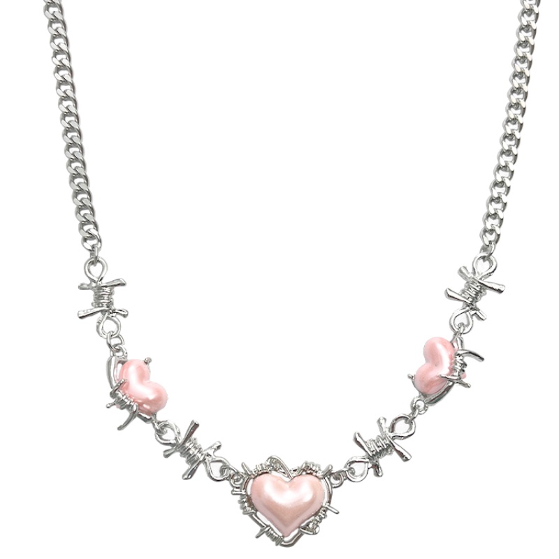 Vòng cổ Mặt Trái Tim Màu Hồng Phong Cách Hip Hop Thời Trang Cho Nữ