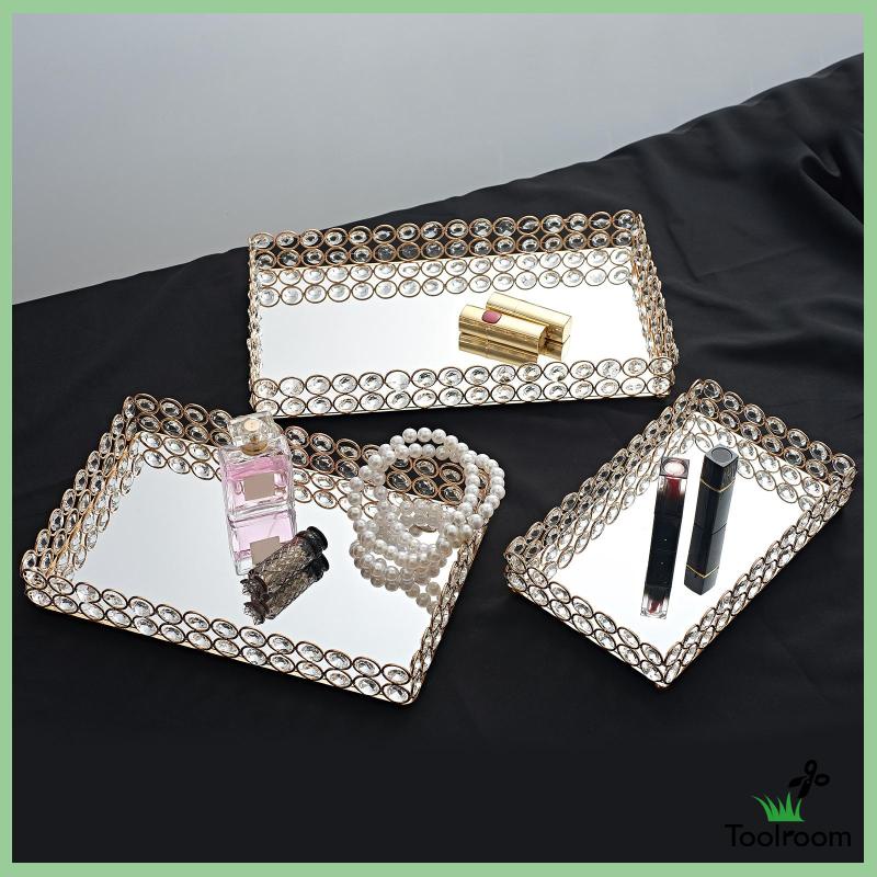 Khay Tráng Gương 3 Kích Cỡ Dùng Đựng Nước Hoa Trang Sức