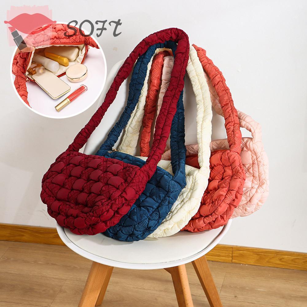 Túi Xách Đeo Vai Bằng Nylon Sức Chứa Lớn Hình Đám Mây Xếp Ly