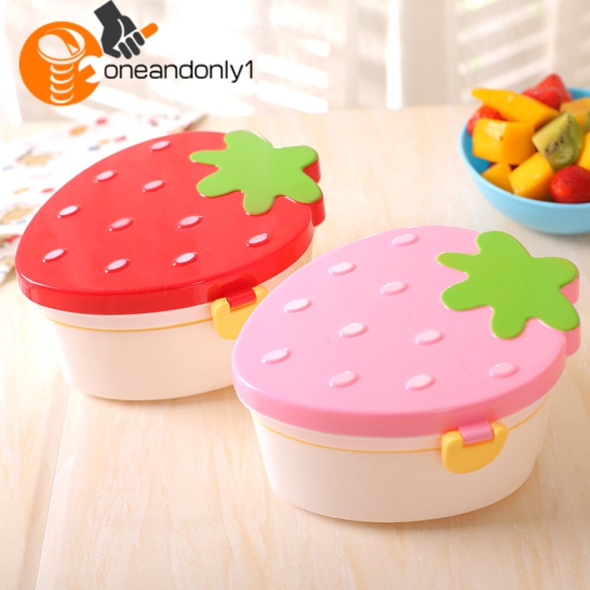 Hộp cơm 2 Tầng Cỡ Lớn Kèm Muỗng Nĩa Họa Tiết Dâu Tây Dễ Thương Cho Bé