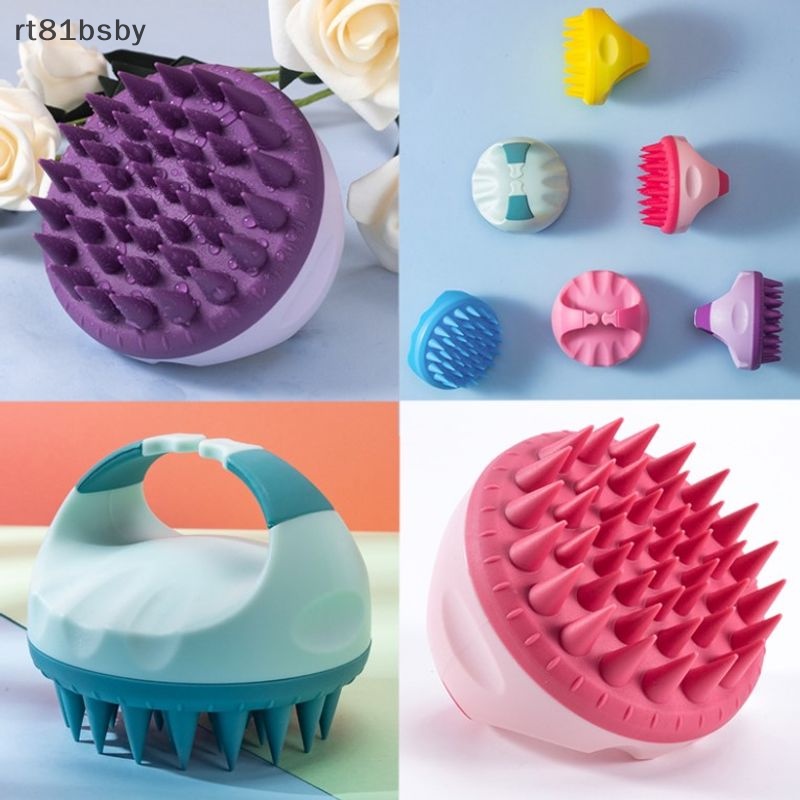 Bàn Chải Gội Đầu Mát Xa Da Đầu Bằng Silicon Mềm Hình Tròn Cầm Tay Tiện Lợi