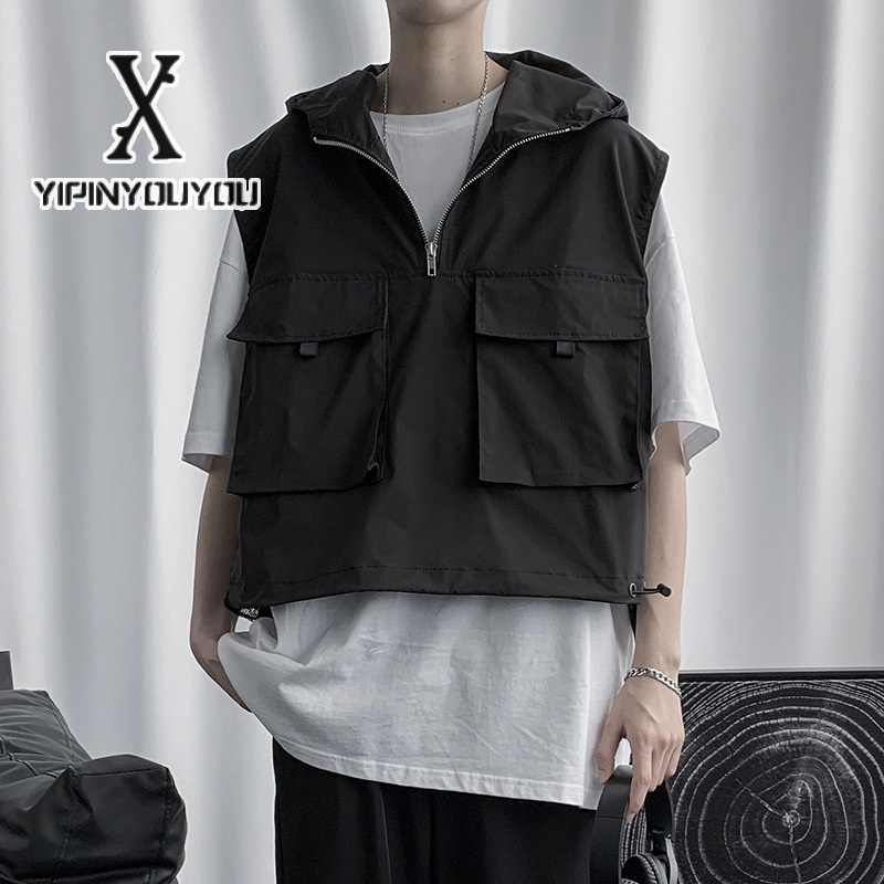 Áo khoác hoodie YIPINYOUYOU không tay dáng rộng phong cách hiphop thời trang mùa hè dành cho nam
