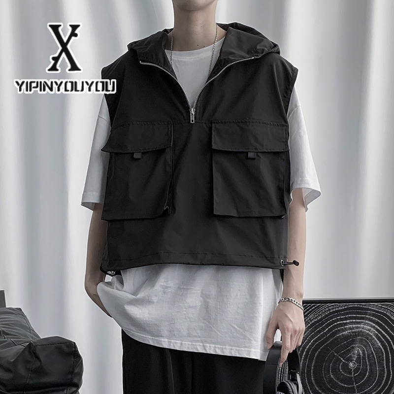 YIPINYOUYOU Áo Khoác Hoodie Sát Nách Dáng Rộng Phong Cách Hip Hop Thời Trang Mùa Hè Cho Nam