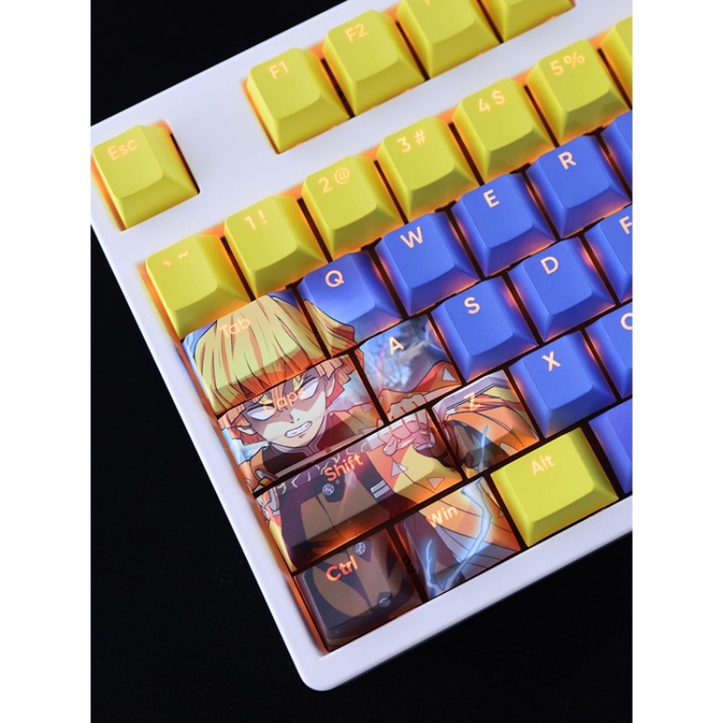 Agatsuma Zenitsu Keycaps Cherry Profile Demon Slayer Anime PBT DYE Sub Cơ Keycap