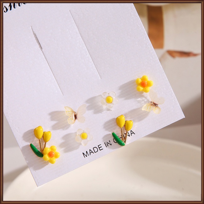 Set 6 / 8 Đôi Bông Tai Hình Hoa / Bướm / Trái Cây Nhiều Màu Sắc Thời Trang Cho Nữ