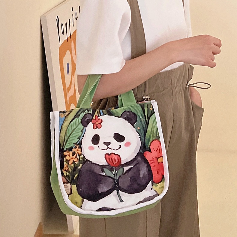 Túi Xách Canvas Họa Tiết Gấu Trúc Hoạt Hình Hàng Mới Dành Cho Học Sinh