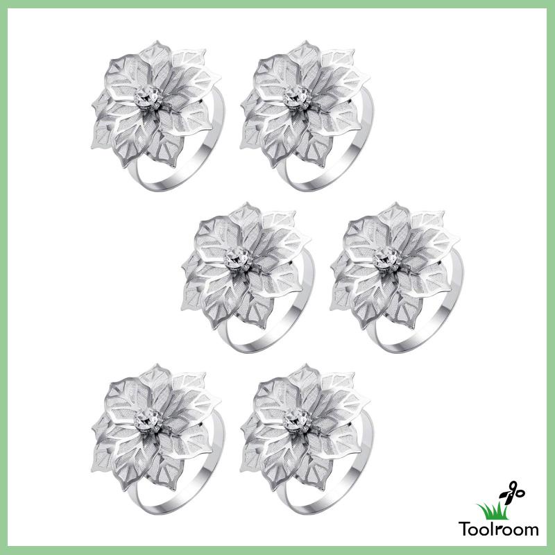 Set 6 Vòng Khóa Khăn Ăn Hình Hoa Đính Đá Trang Trí Sự Kiện / Sinh Nhật / Sự Kiện