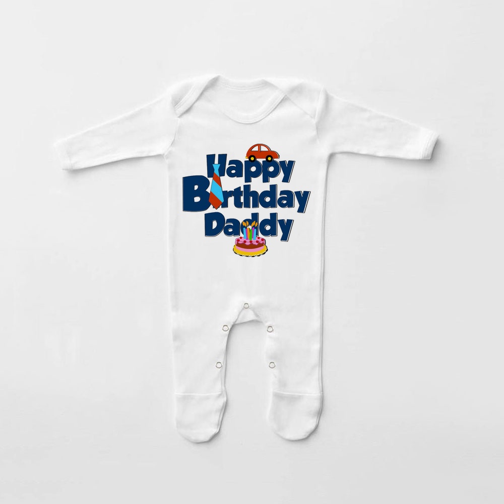 Babygrow Bộ Đồ Ngủ In Chữ happy birthday Dad Cho Bé Sơ Sinh