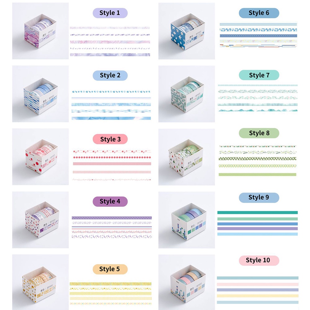 Set 5 Cuộn Băng Dính Washi Họa Tiết Ô Vuông Trang Trí Sổ Tay DIY