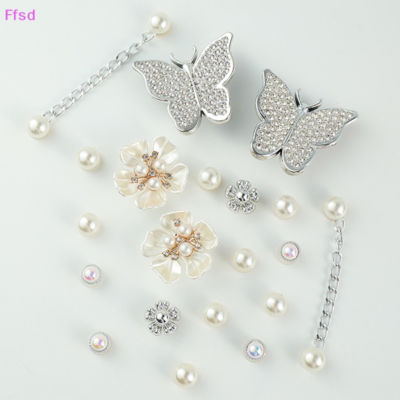 {Ffsd} 1 Bộ Phụ Kiện Giày Croc Hình Bướm Đính Đá Ngọc Trai Có Thể Tháo Rời Trang Trí Giày Quà Tặng Cho Trẻ Em * Hàng Bán Chạy