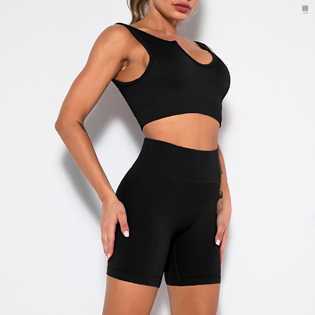 Bộ Trang Phục Thể Thao 2 Mảnh Gồm Áo Croptop Có Đệm Mút + Quần Short Lưng Cao Có Thể Tháo Rời