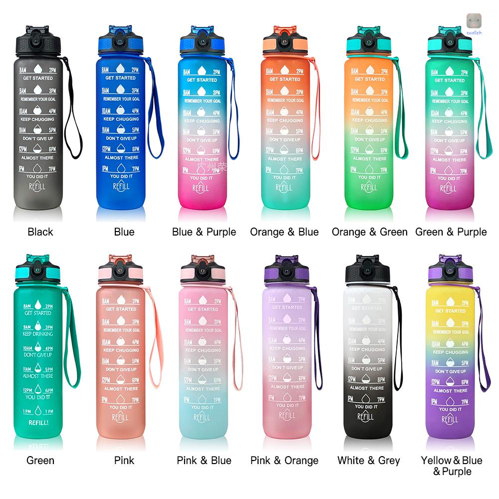 Bình Nước Thể Thao 1L Kèm Ống Hút Và Dấu Thời Gian Chống Rò Rỉ Tiện Dụng