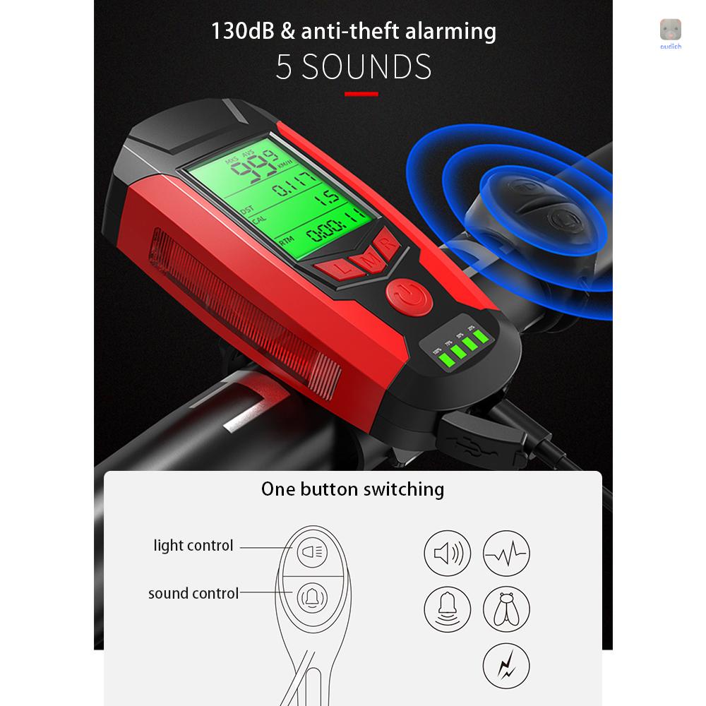 Đèn Pha Led 130dB 5 Chế Độ Kèm Còi Và Sạc USB Tiện Dụng Cho Xe Đạp