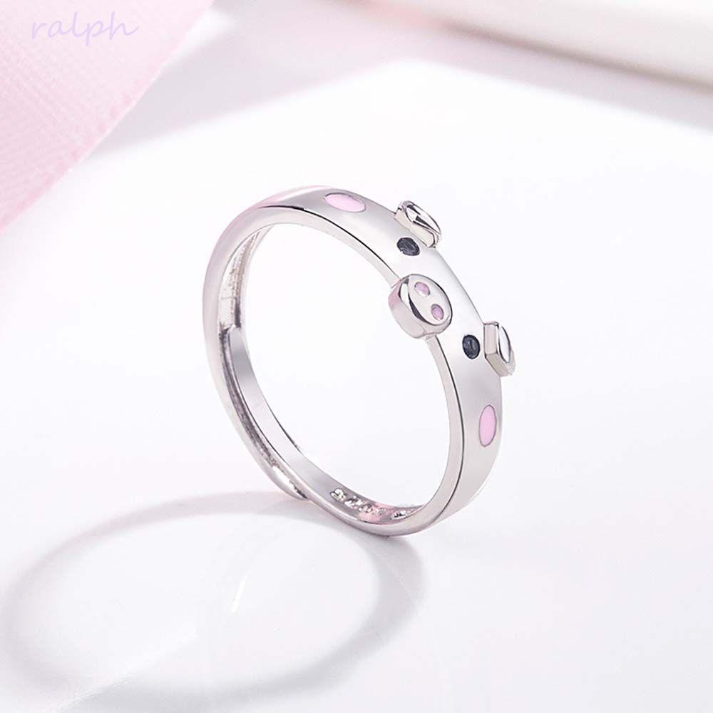 Nhẫn Hở Hình Chú Heo Hồng Tráng Men Dễ Điều Chỉnh